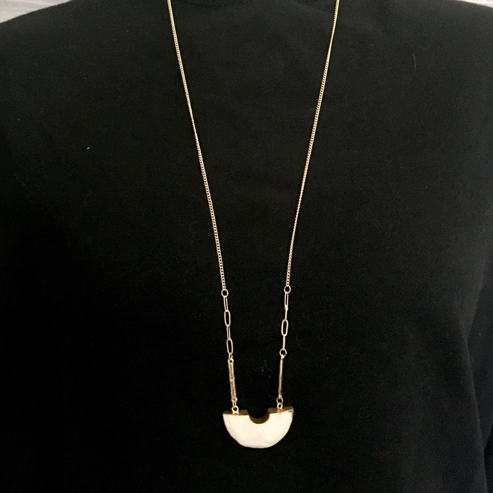 Natural opal half moon long gold link necklace NWT